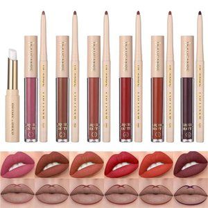 Lipstick Makeup Kit, 6 Matte Liquid Lip Sticks + 6 Lip Liner Pens + 1 Lip Primer